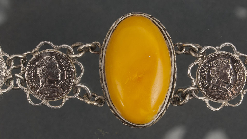 Silver bracelet with amber