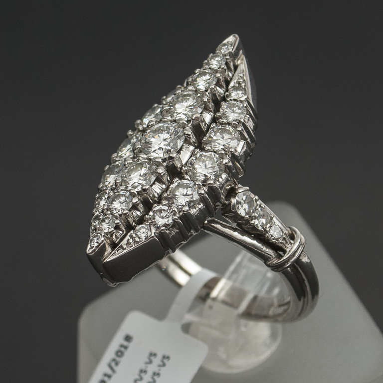 Platinum marquise shaped ring with diamonds