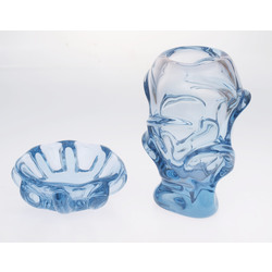 Vase and sweet utensil from blue glass