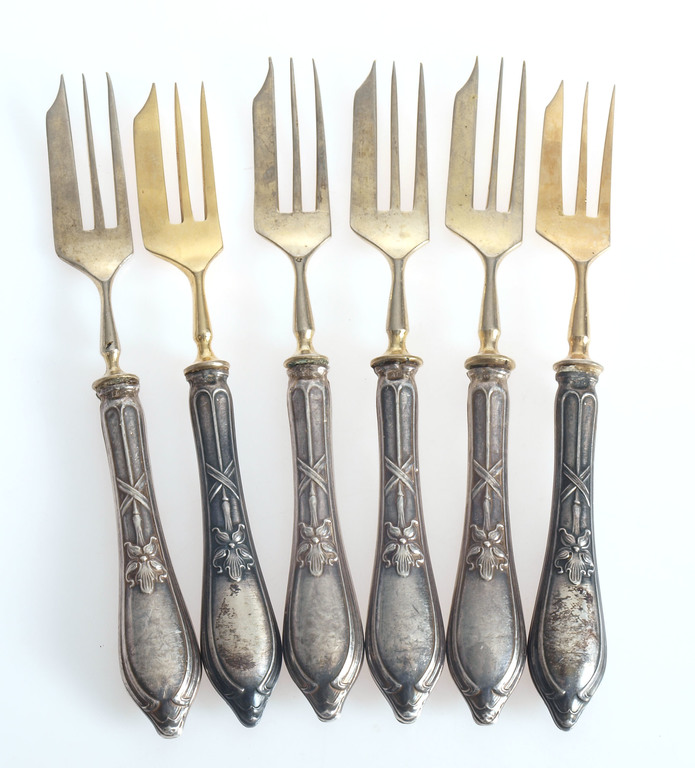 Silver dessert forks with gilding (6 pcs.)