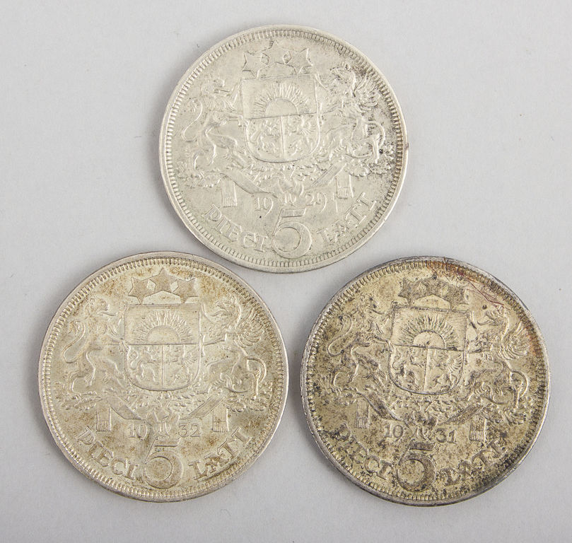 Silver five-lats coins (3 pcs.)