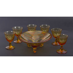 Glass set - 6 cups, a sweet bowl