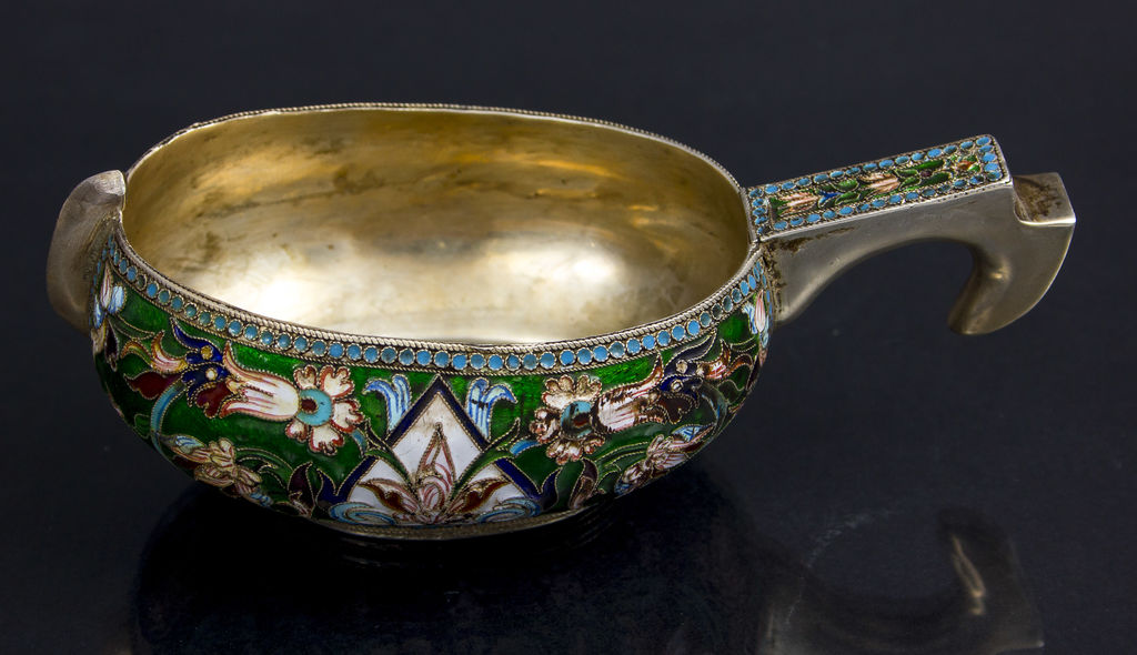 Silver cup with with multi-color enamel