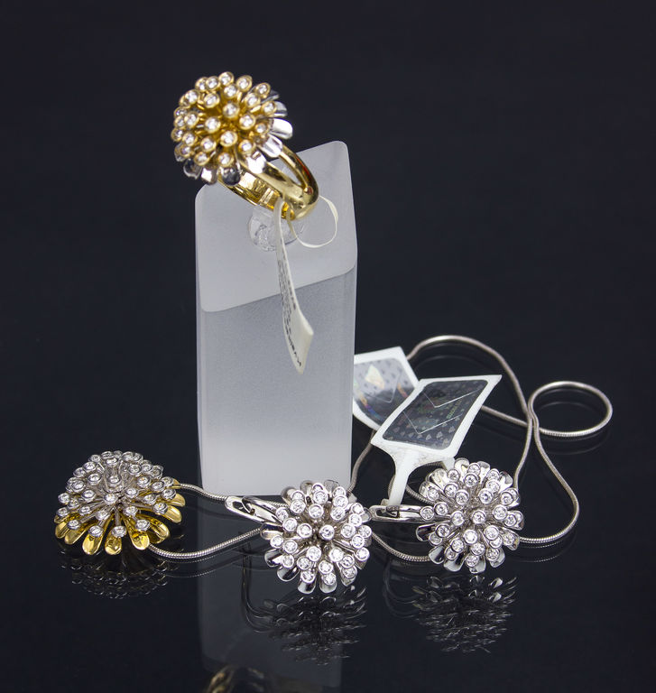 Gold jewelry set - earrings, ring, pendant 