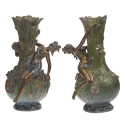 Metal vase's with women's figures and flower theme(couple)