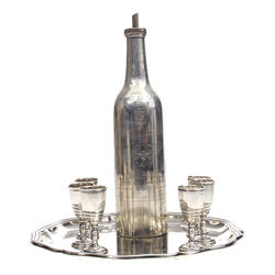 Silver cognac set - bottle, tray, 6 cups