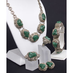 Silver jewelry set - necklace, bracelet, earrings, ring