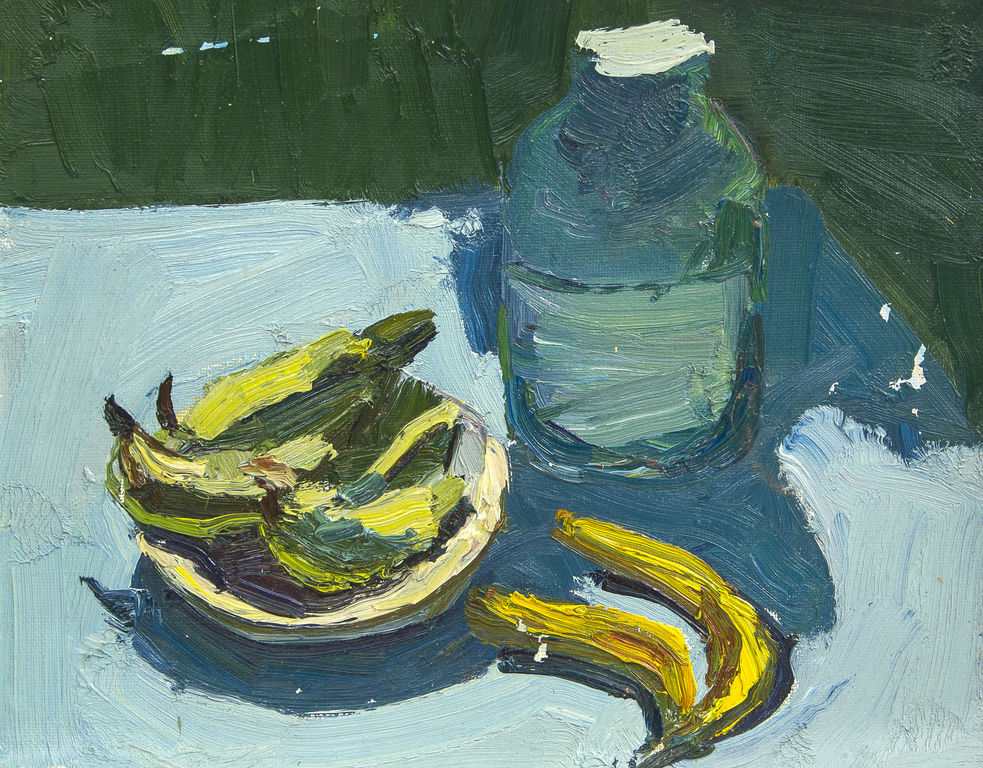 Still life with jar and bananas