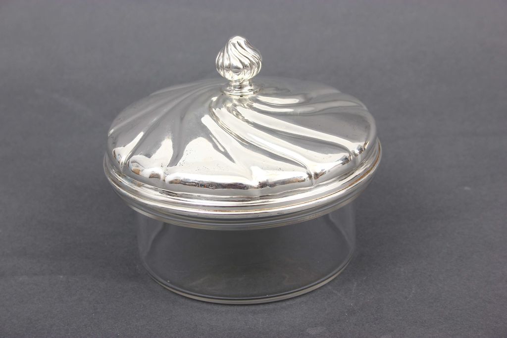 Baroque style glass utensil with silver lid