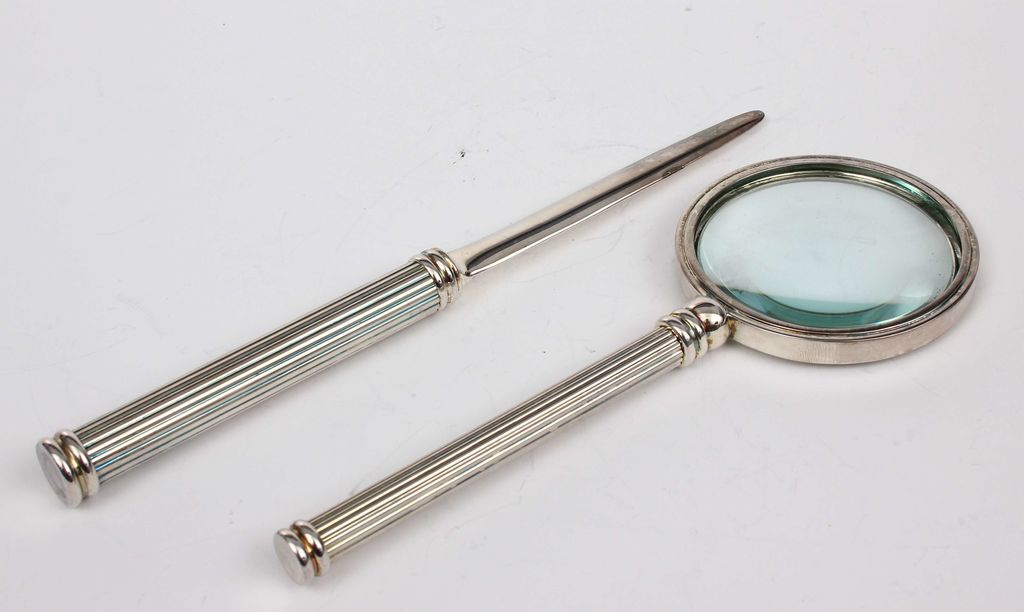 Silver plated set - letter knive, magnifying glass