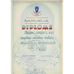 L.Meldere diploma for  for the 1st place in 1946 in a shot put