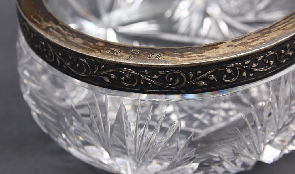 Crystal sugar-basin with a silver finish and silver spoon