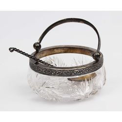 Crystal sugar-basin with a silver finish and silver spoon