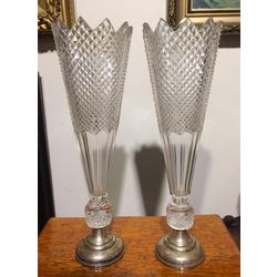 Crystal vases with silver finish (2 pcs)