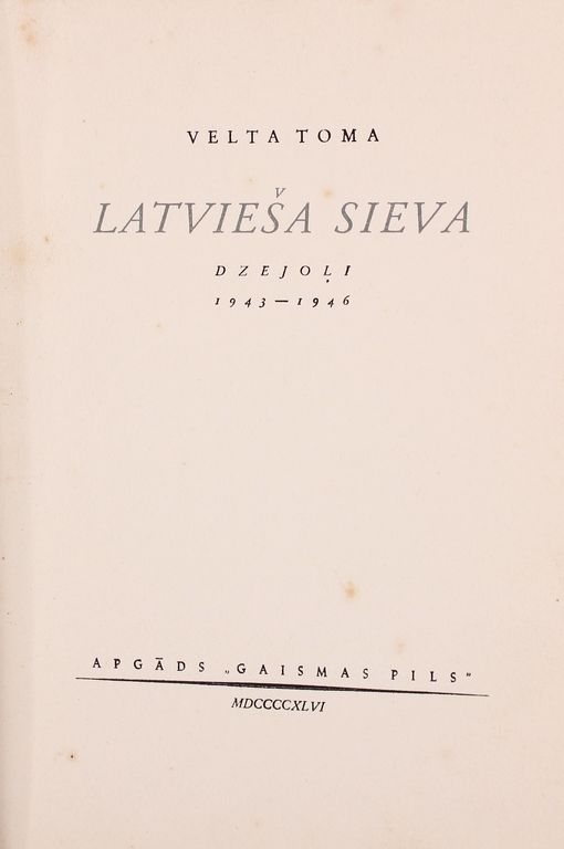 Velta Toma, Latvian Wife (poems)