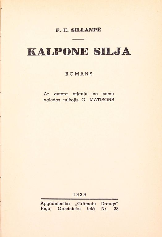 F.E.Sillanpē, Kalpone Silja(роман)