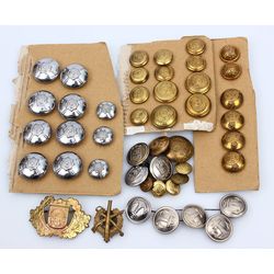 Military Clothing Buttons (45 Pcs) and brooch (2 Pieces)