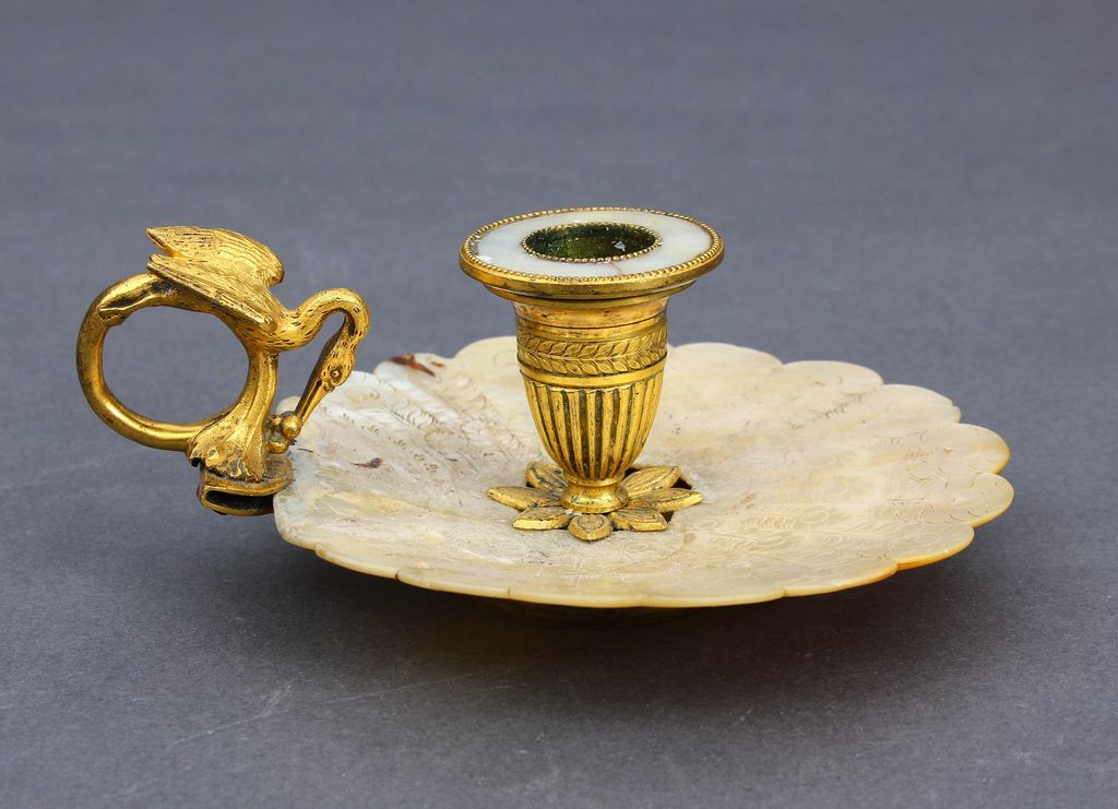 Bronze candlestick with mother of pearl