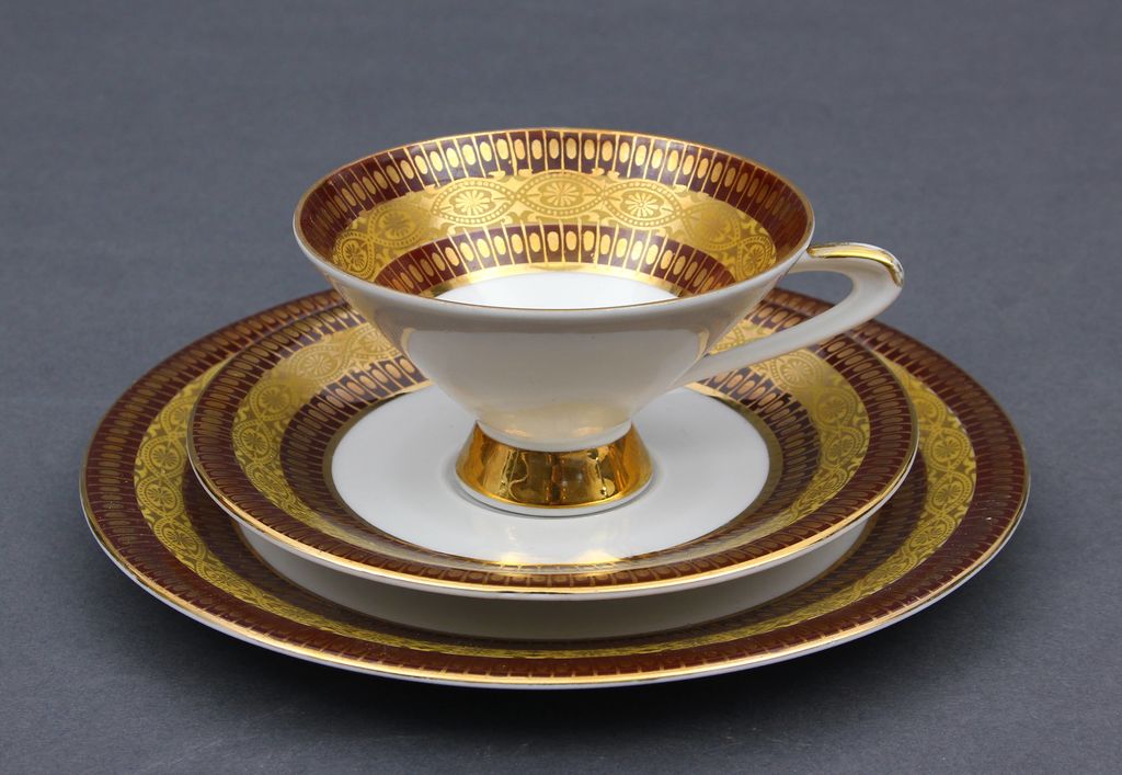 Porcelain plate and cup with saucer