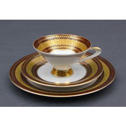 Porcelain plate and cup with saucer