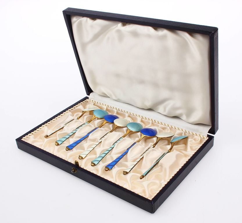 Silver spoons with enamel 8 pcs.with a box