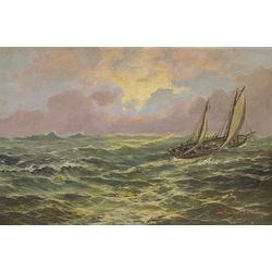 Sailing boat in the wavy sea