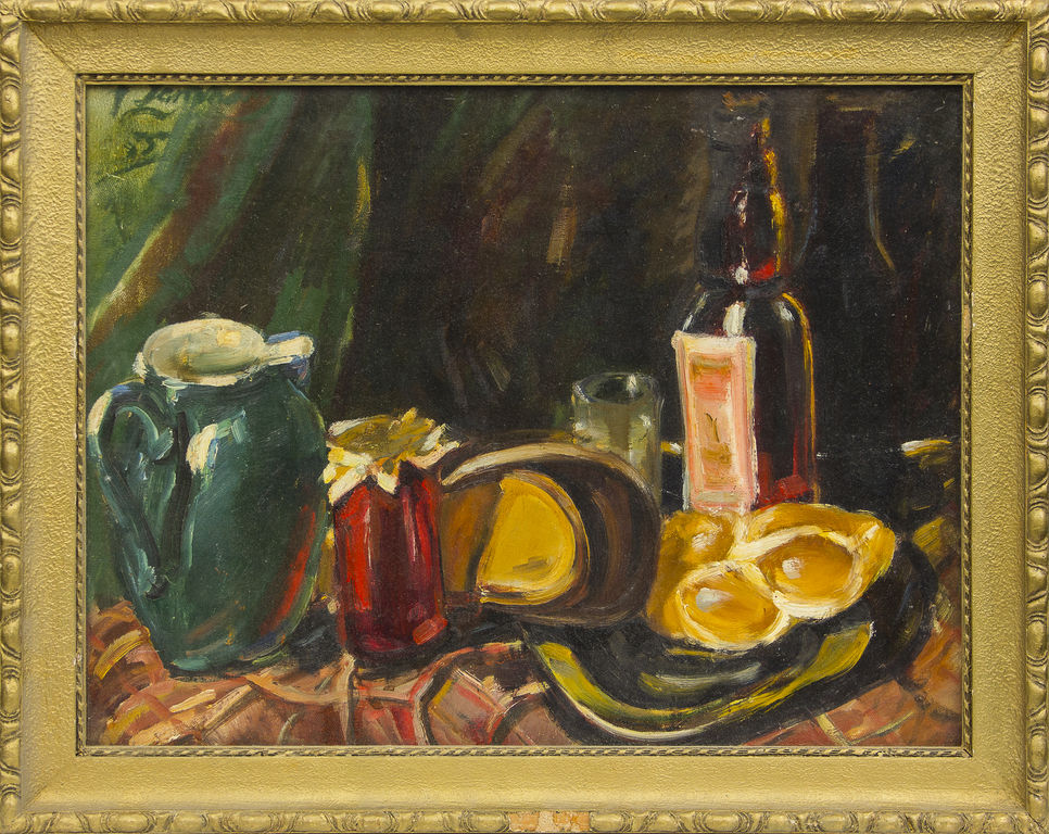 Still life with jars and bottle