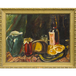 Still life with jars and bottle