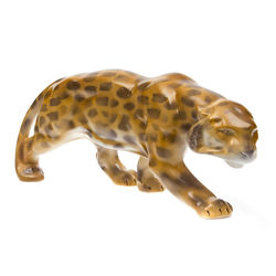 Faience figurine ''Leopard'' made by Kuznetsov, Latvia