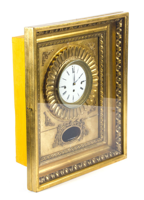 19th century wall clock with carved and gilded frame