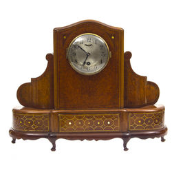 Jacob style fireplace clock with pearl and brass marquetry