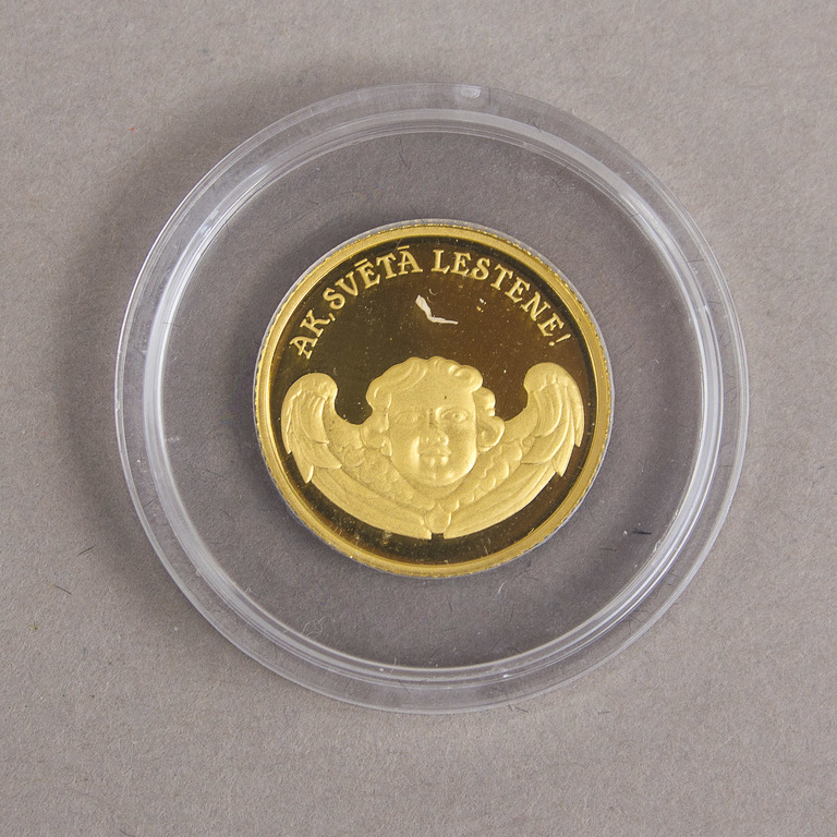 Gold Jubilee 1-lats coin in 
