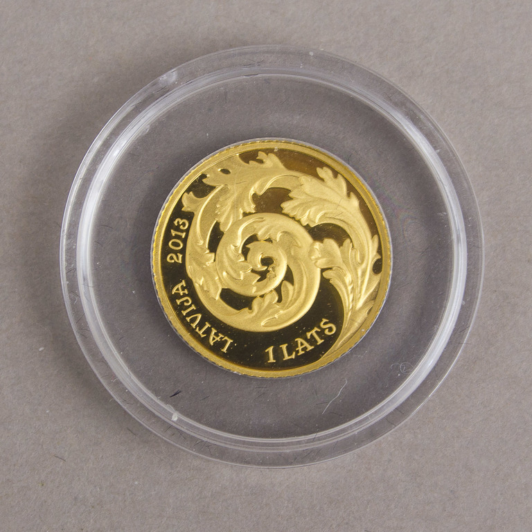 Gold Jubilee 1-lats coin in 