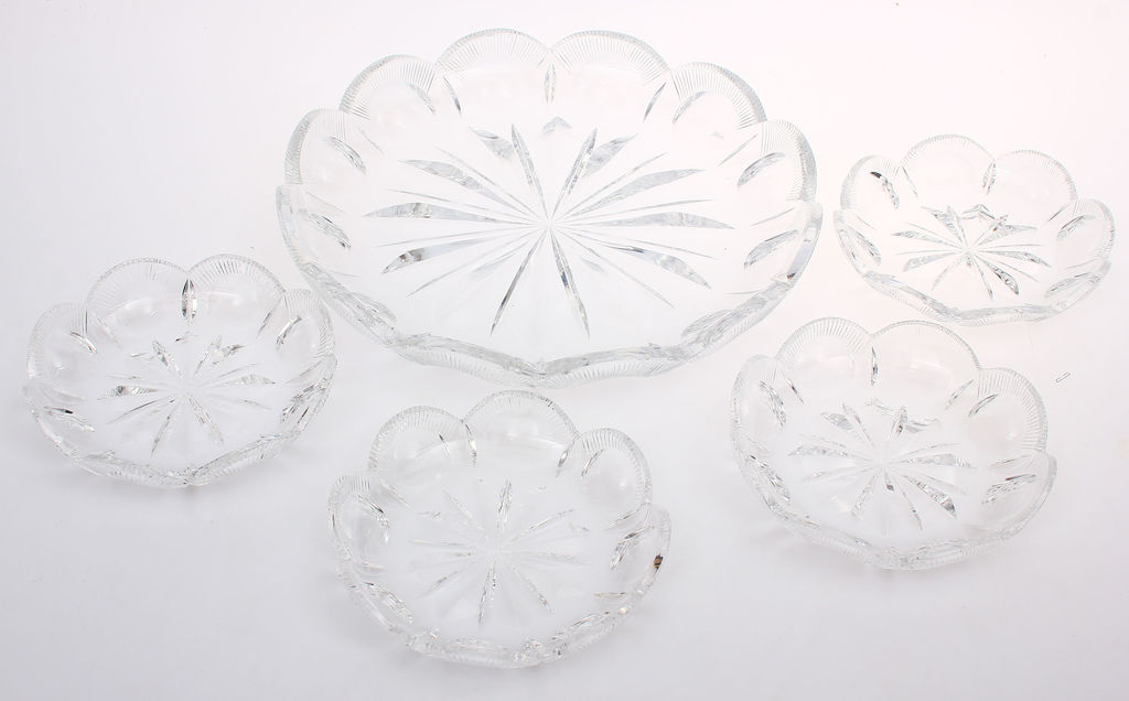 Set of Crystal Served Dishes - 1 Large, 4 Small