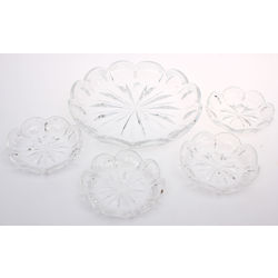 Set of Crystal Served Dishes - 1 Large, 4 Small