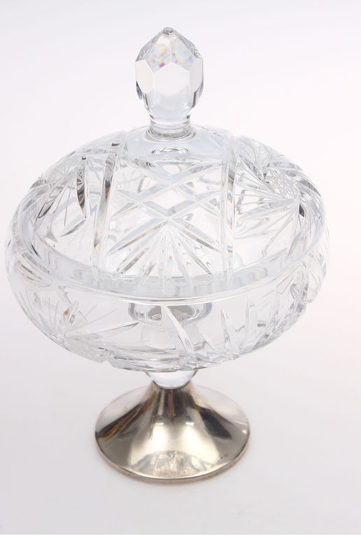 Crystal bowl with lid on silver legs