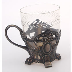 Silver-plated cup holder with glass