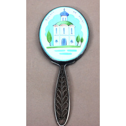 Mirror with metal finish and painting on the porcelain