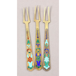 Silver forks 3 pcs. with gilding and enamel