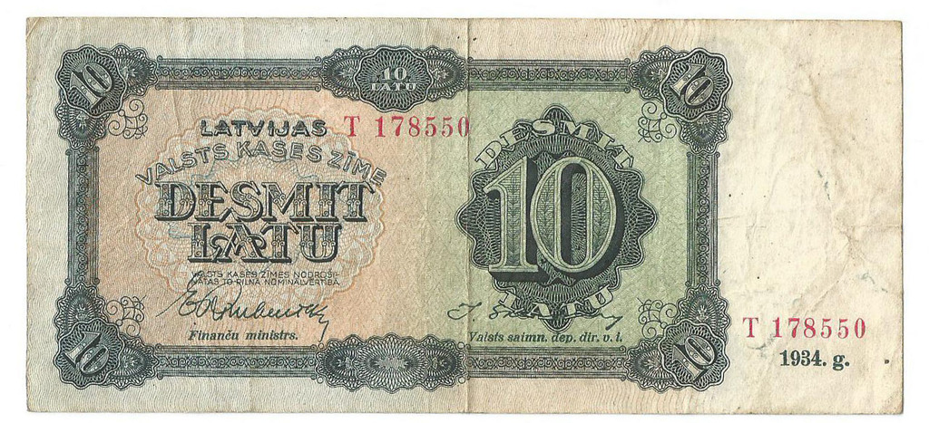 10 латов в 1934 году