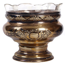 Silver plated metal vase with glass