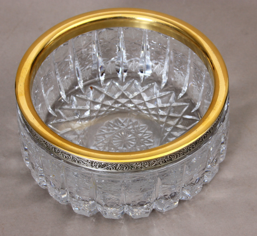 Crystal container with metal finish