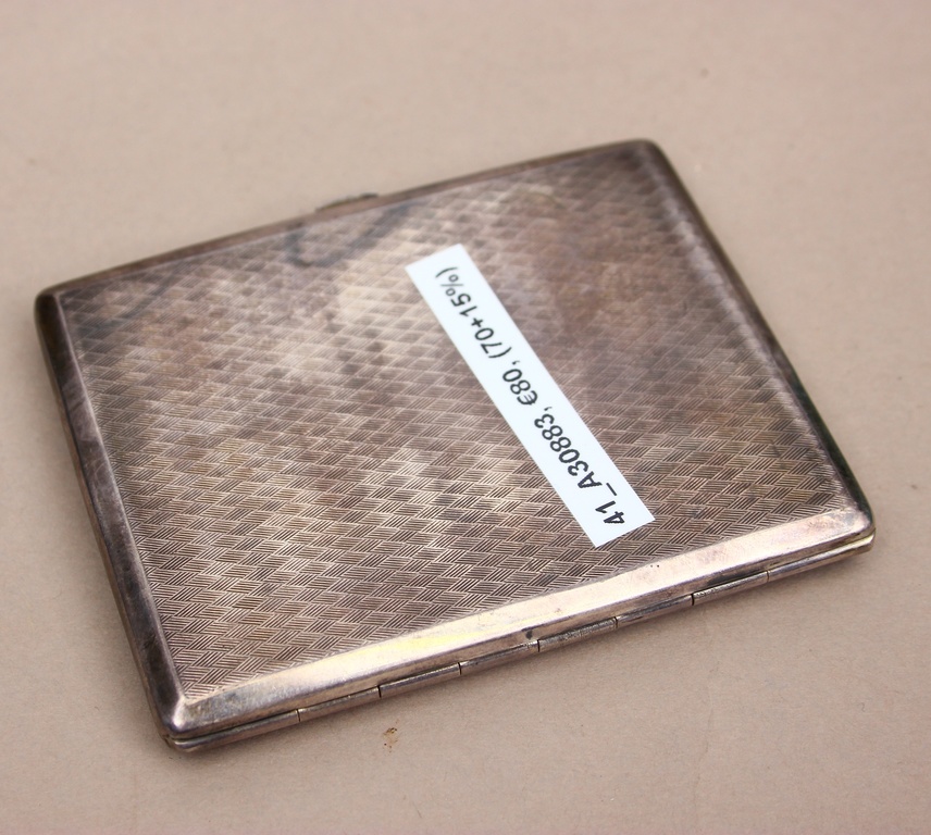 Silver cigarette case with gold and enamel