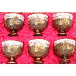 Porcelain cups with silver holder (6 pieces)
