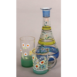 Glass decanter with glass and cup