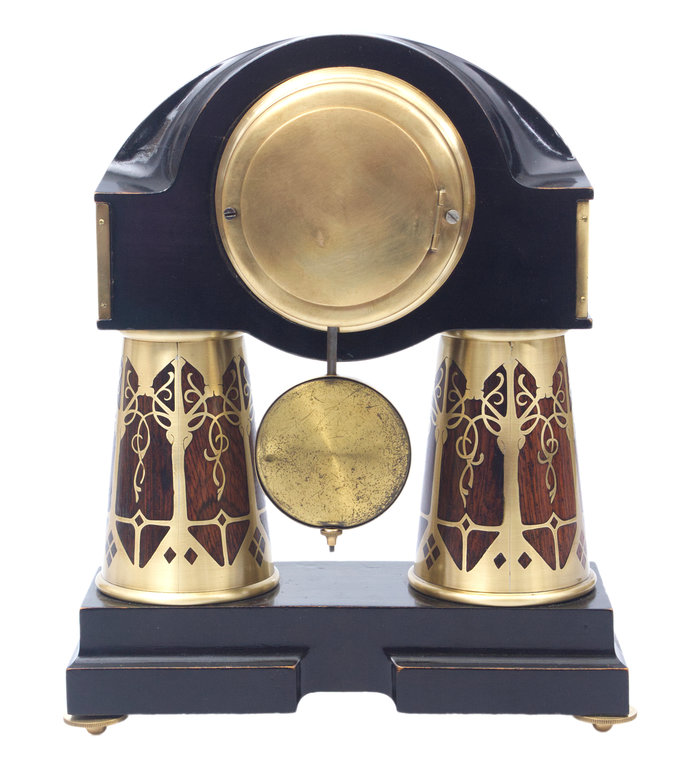 Table clock with brass and mahogany inlay