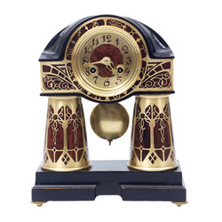 Table clock with brass and mahogany inlay