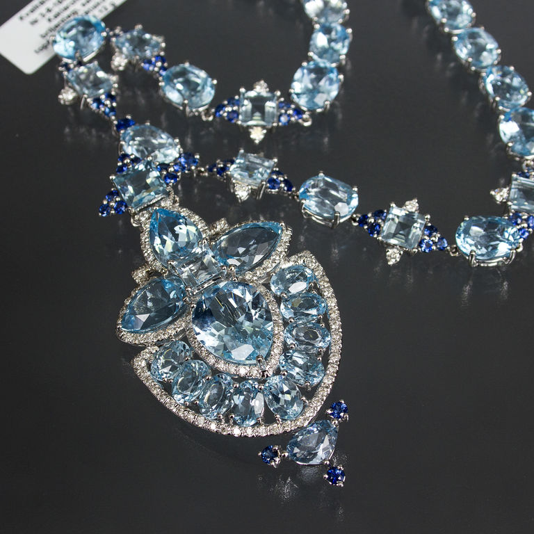 Necklace (brooch) with diamonds, sapphires, topazes and synthetic spinel