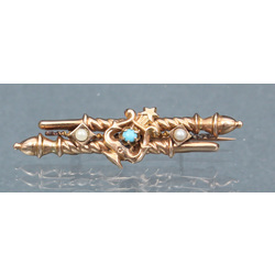 Gold brooch with turquoise and pearls