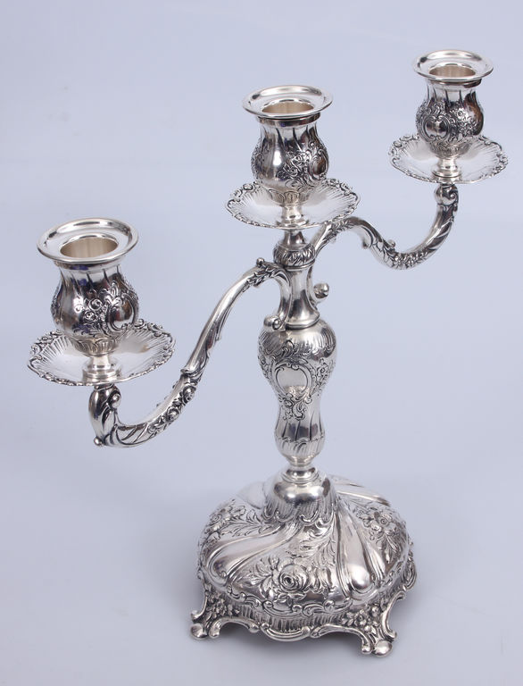 Silver candle holder for three candles